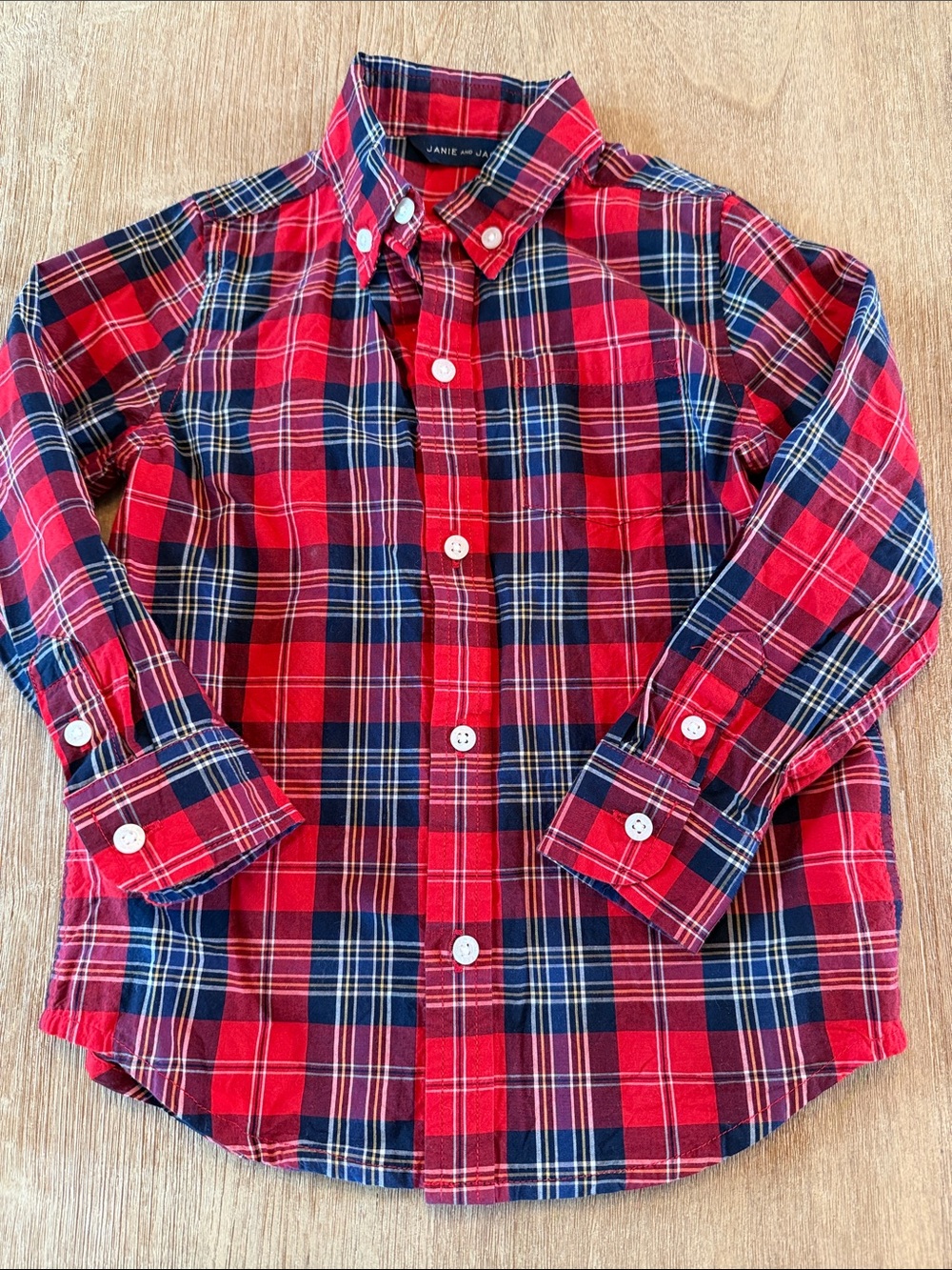 Janie and Jack Red and Navy Plaid Button-Down Shirt